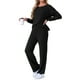 thumbnail image 4 of INSPIRAR CHIC Conjuntos de Pijamas de Punto Acanalado para Mujeres de 2 Piezas con Top de Manga Larga y Pantalones Ropa de Dormir Pjs Ropa de Estar en Casa L Negro, 4 of 5
