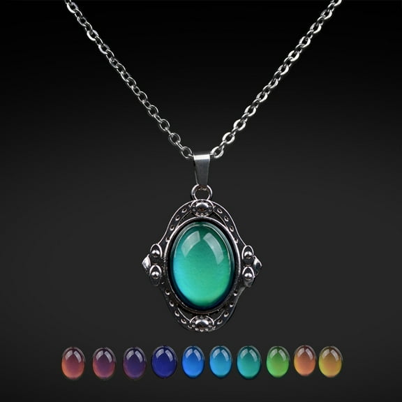 AOOOWER Retro Unique Gemstone Emotion Change Color Necklace Ring Jewelry for Birthday