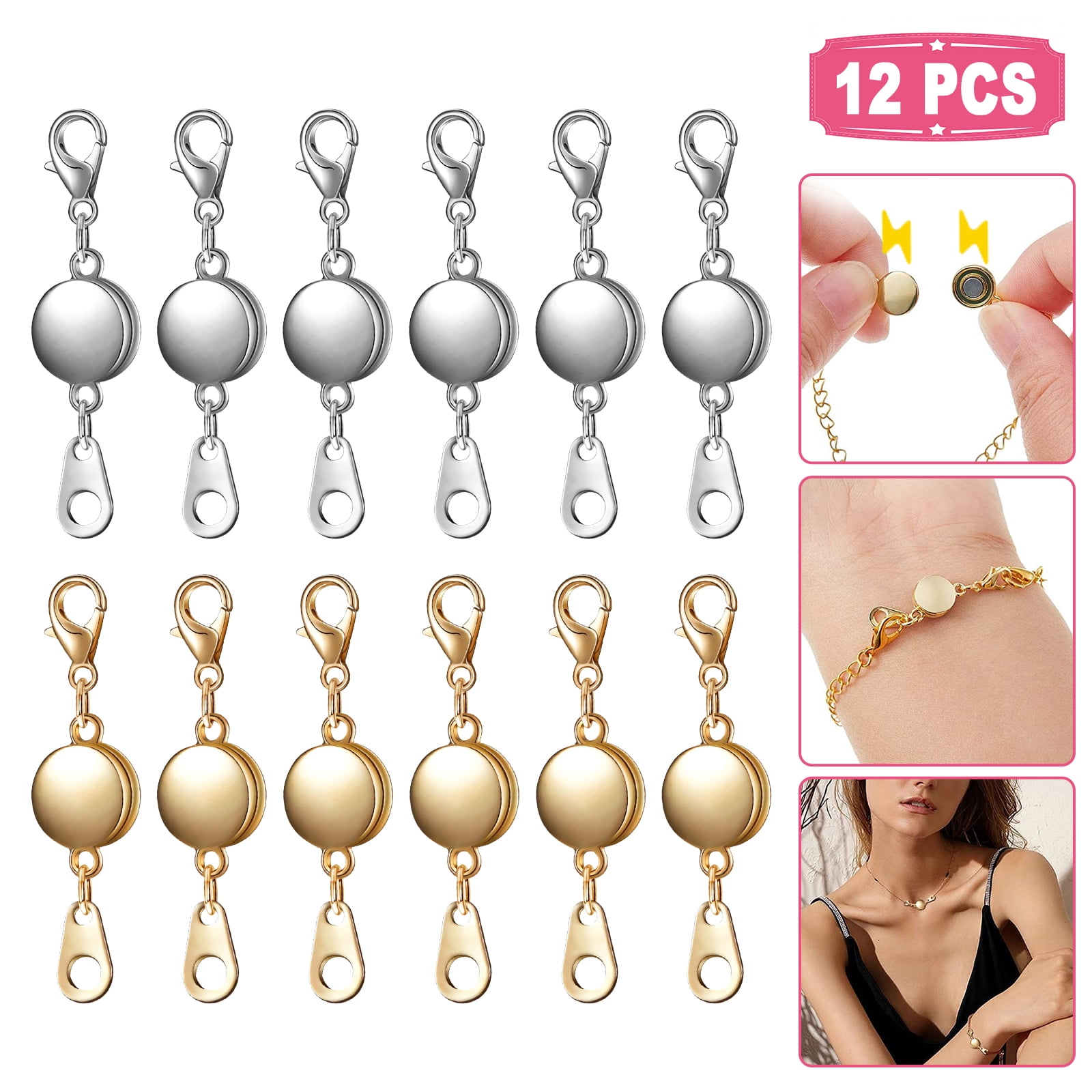 12pcs Magnetic Lobster Clasps, Locking Magnetic Jewelry Clasp, Round Necklace Clasp Closures Bracelet Extender, Magnetic Locking Clasps Connector for