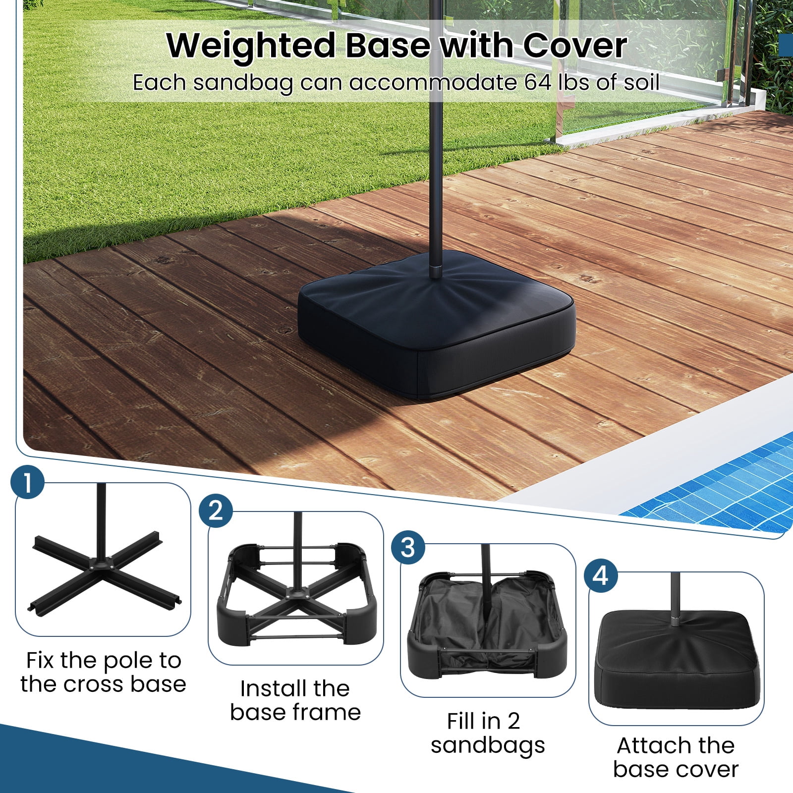Costway 13FT Double-sided Patio Umbrella with Solar Lights Crank Handle Umbrella Base Wine