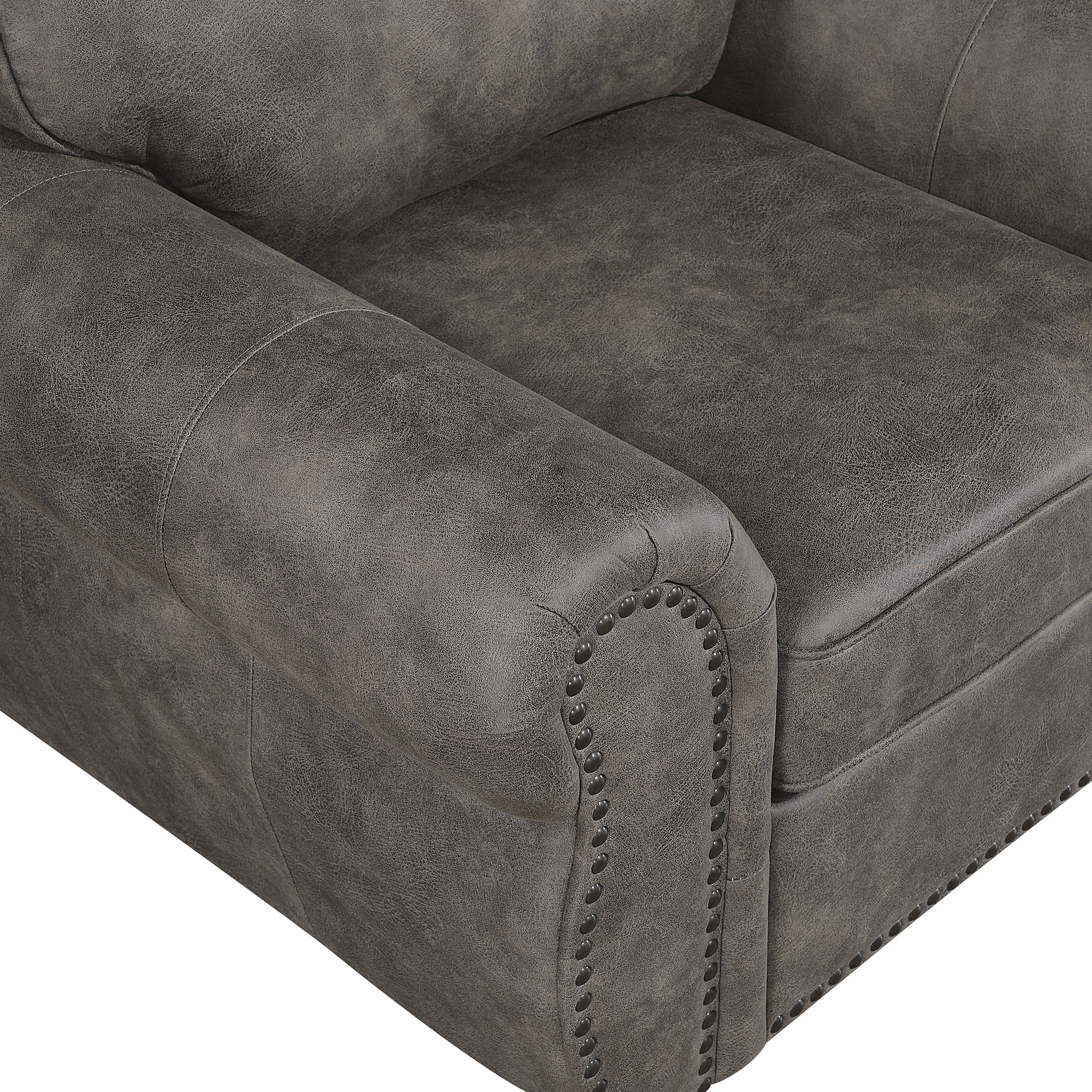 OakvillePark Solvane Microfiber Chair with Rolled Arm, Nailhead Trim, Brownish Gray