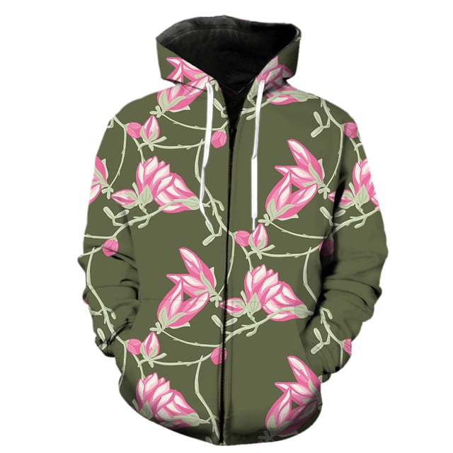 Sudadera con capucha y cremallera para hombre, diseño de flores de magnolia, informal, unisex, divertida, con estampado 3D, gran oferta de 2024, para adolescentes, primavera, genial.
