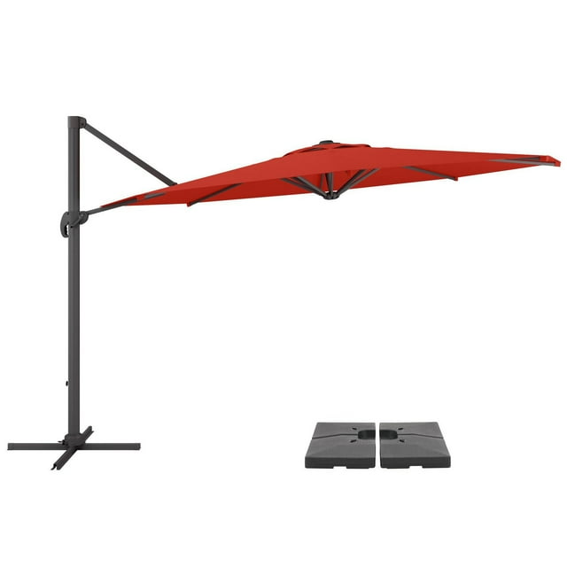 CorLiving 11.5ft Deluxe Offset Tilting Rotating Patio Umbrella with Aluminum Frame & Deluxe Base Weights