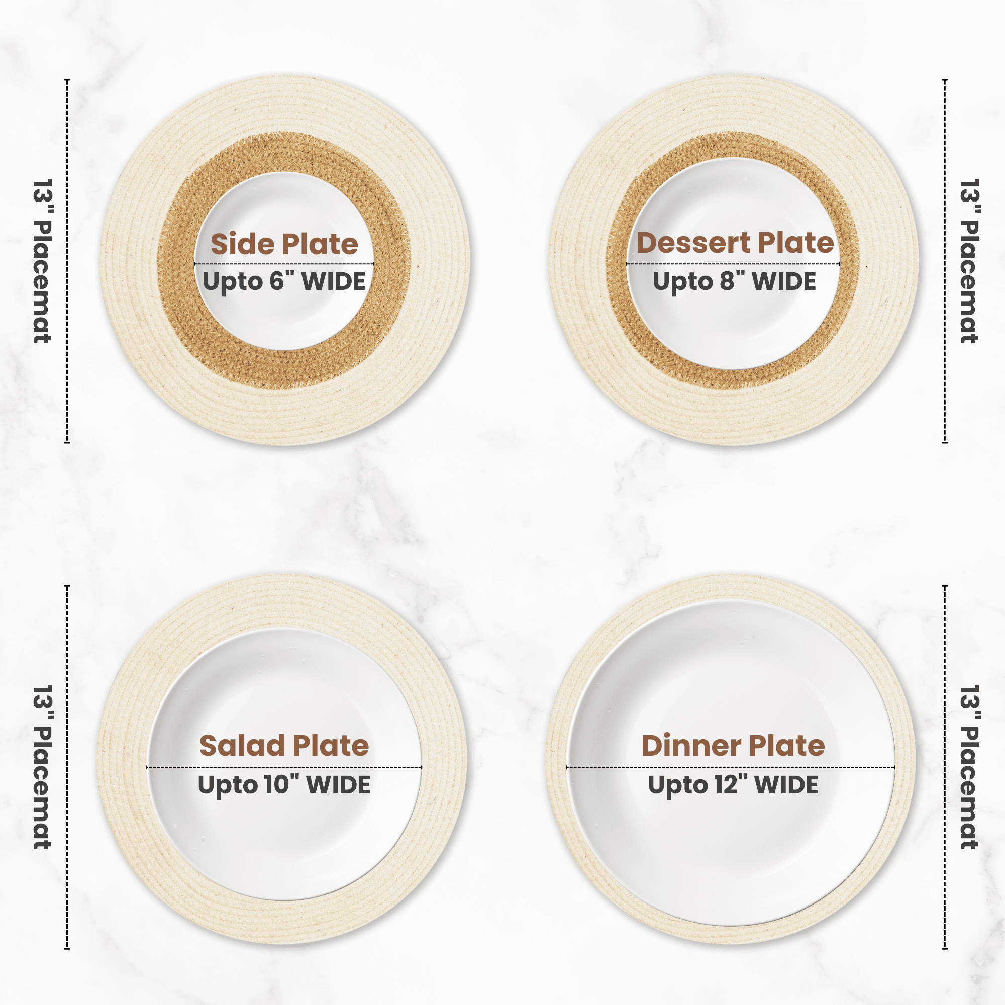 Eco Crave Jute Round Placemats Set of 4 – Hand Woven Natural Beige Jute with White Rim, 13" White Jute Placemats, Woven White Round Placemats, Farmhouse Table Decor