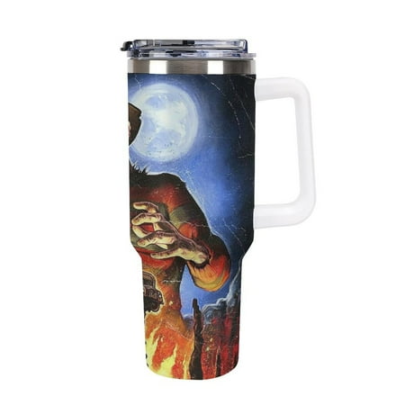 

Nightmare Freddy Krueger 40oz Water Bottle Fits in Cup Holder Stainless Steel Insulated Tumbler with Handle Straw Car Cup