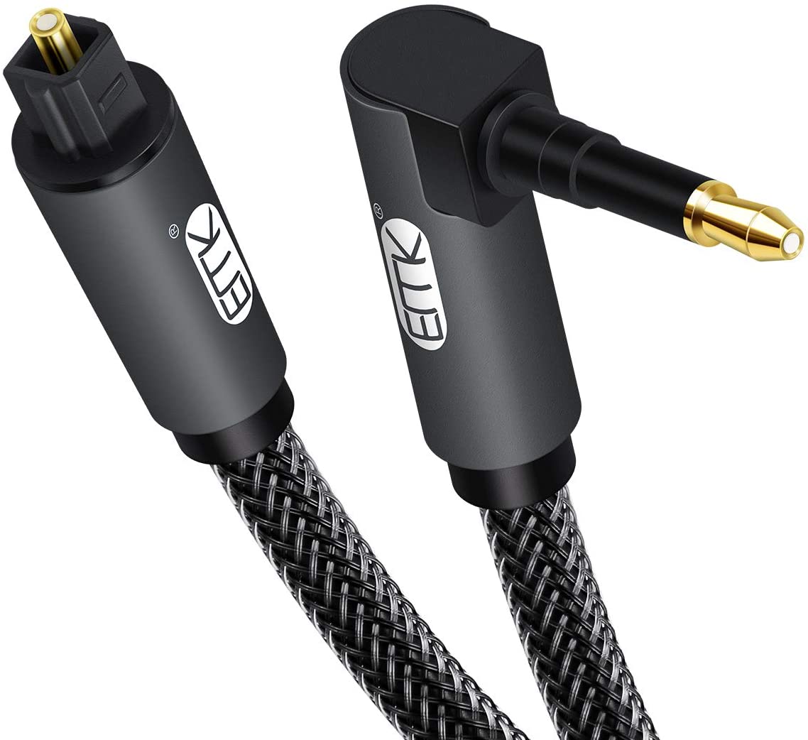 90 Degree Mini Optical Audio Cable Digital 3.5 mm Connects Toslink Cable [24K GoldPlated Nylon