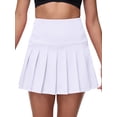 thumbnail image 3 of Pdbokew Women's Pleated Tennis Skirt Golf Skirt Athletic High-Waisted Belted Pocket Lined Shorts Fitness White L, 3 of 7
