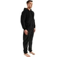 thumbnail image 4 of SWSMCLT Men's Hooded Onesie Pajama Warm Fuzzy Fleece Comfy Thick Zip Up Long Sleeve Onesies Sleepwear Soft Winter Black Large, 4 of 4