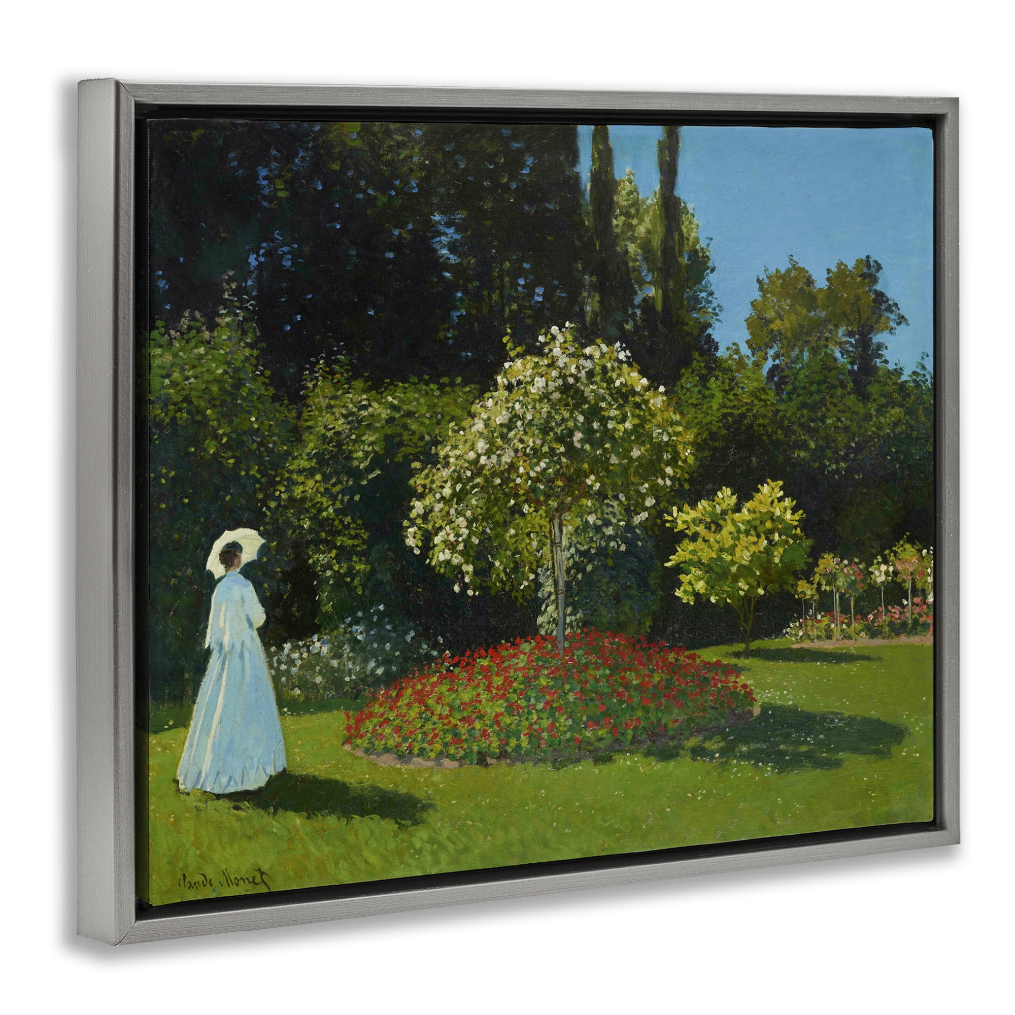 Stupell Industries Classic Monet Lady in Garden Landscape & Nature Painting Gray Floater Framed Canvas Art Print Wall Art, 31 x 25