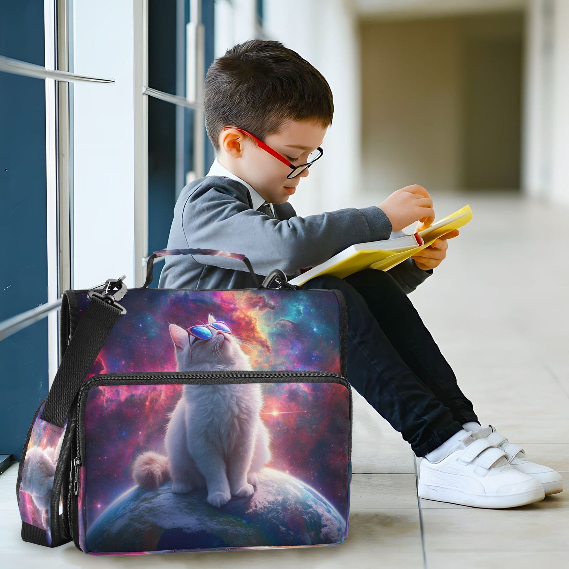 YAZAOO Zipper Binder trapper keeper Documents Organized Design Cat in Space Printed