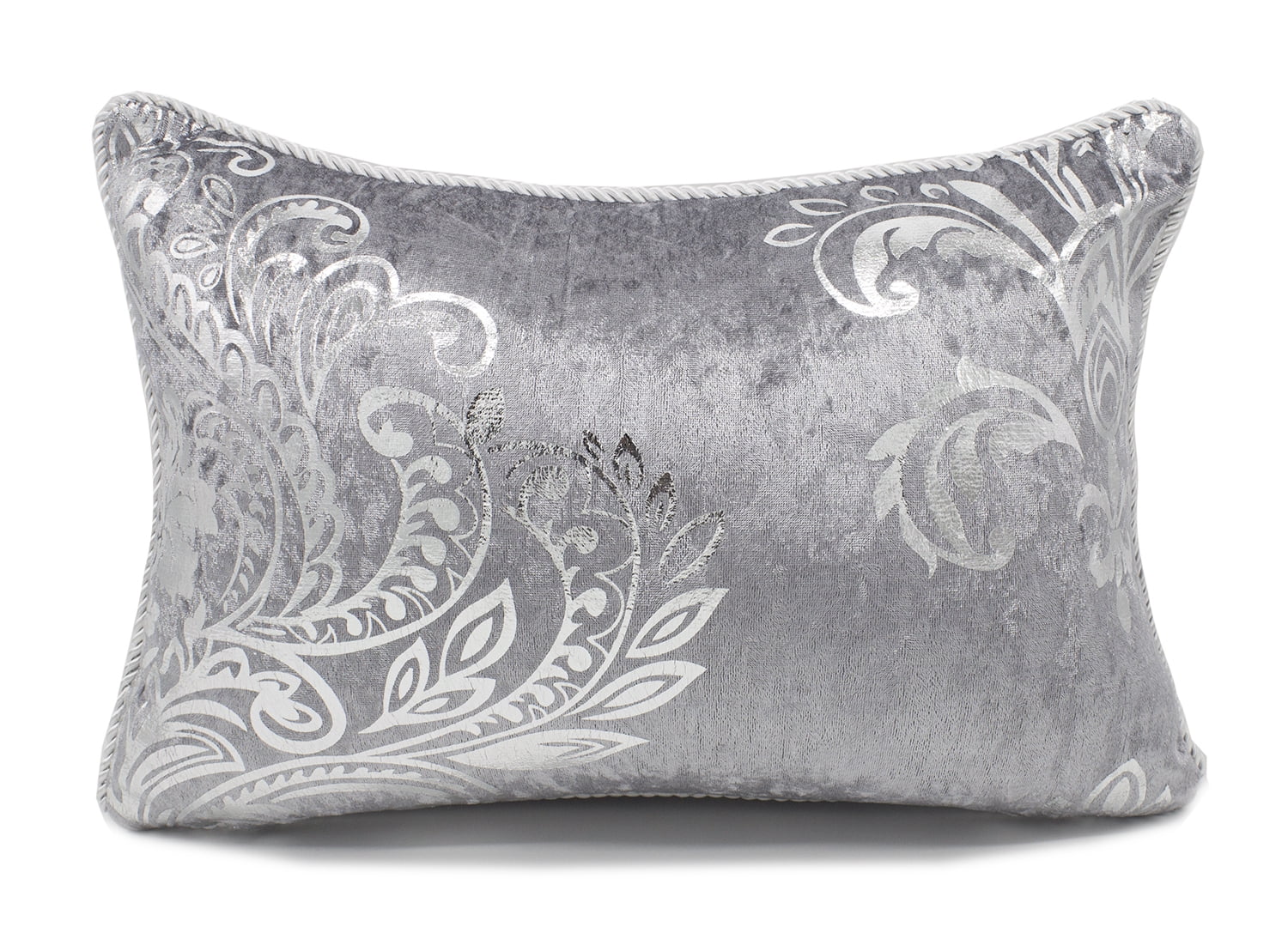Stunning Silk Velvet Foil Floral Decorative Throw Pillow (Grey+Silver