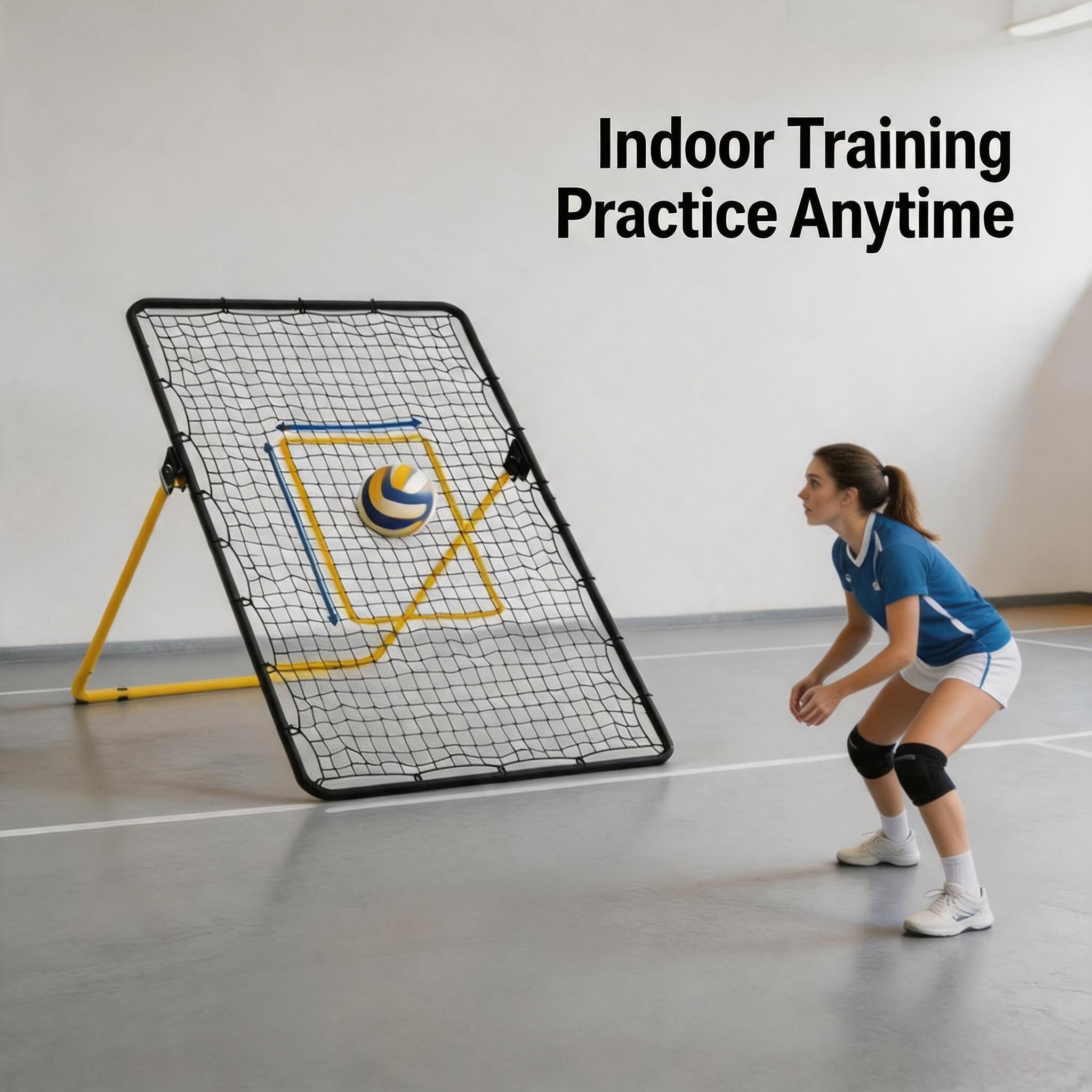 7x4 FT Volleyball Bounce Back Net, 5 Adjustable Angles, Foldable Heavy Duty Training Net with Ground Stakes, Yellow