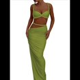 thumbnail image 1 of Conjunto de 2 Piezas para Mujer, Sexy, , de Verano, con Top Fruncido y Espalda Descubierta, y Falda con Aberturas, Vestido de Noche. Verde L, 1 of 8