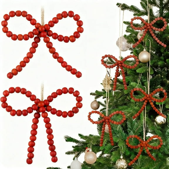 6pcs Red Christmas Tree Bows, Christmas Bows Decorations, Vintage Red Bow Ornament Christmas Tree Farmhouse Decor Boho Vintage Garland for Decoration Supplies