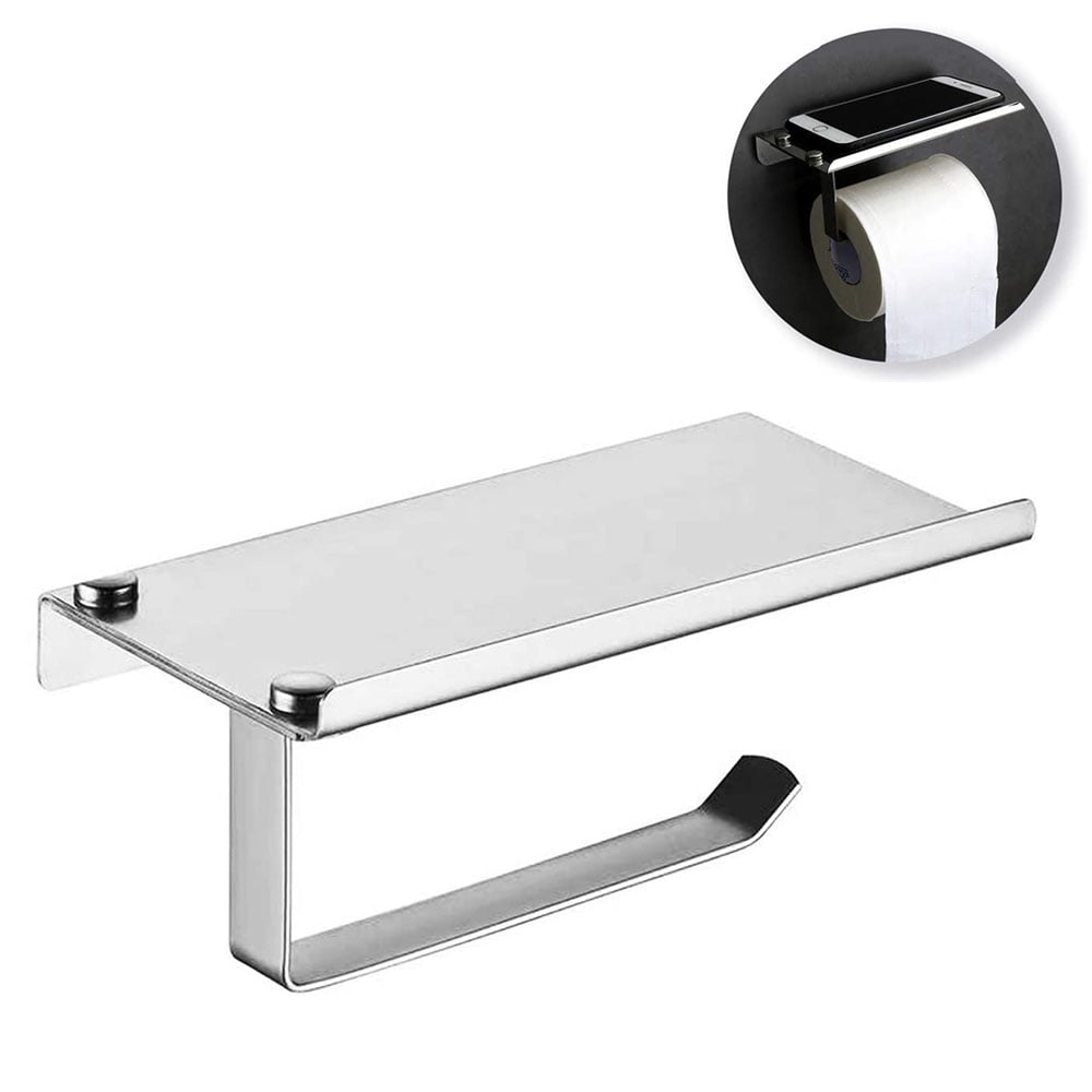 Adhesive Toilet Paper Holder with Shelf SUS304 Stainless Steel Polished Chrome 