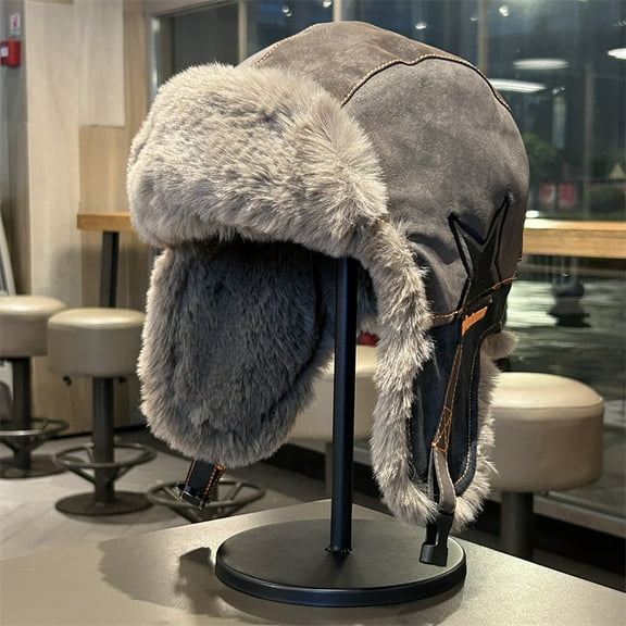 Mianduo Unisex Wool Blend Trapper Hat, Star Pattern Fleece Lined Windproof Earflap Cap, Coffee