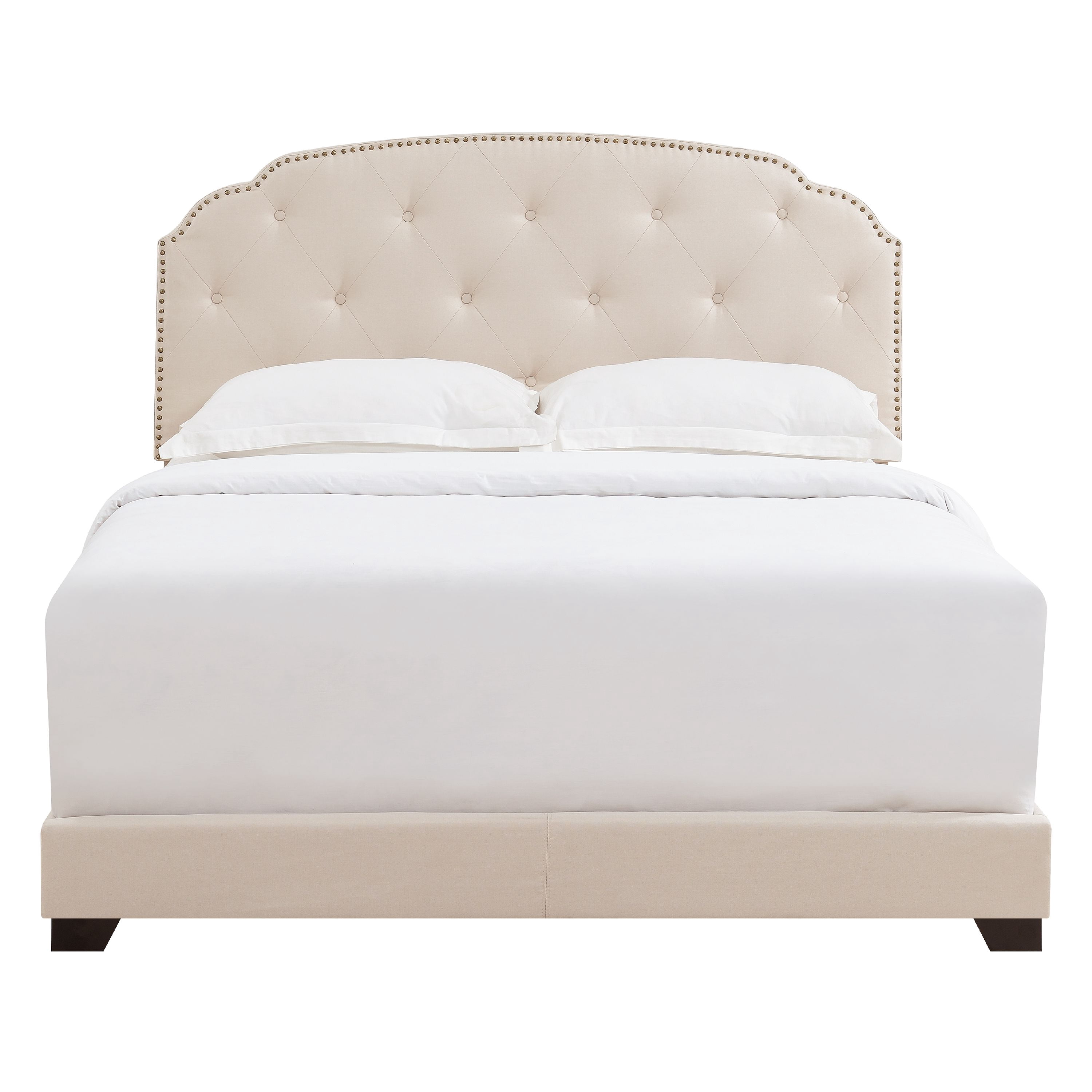 Home Meridian Tufted Nailhead Trimmed King Bed in Linen Beige