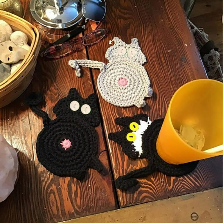 Baywell Funny Cat Coasters for Drinks Absorbent, 5.9*3.9In Woven Fabric  Coasters for Coffee Table Absorb Condensation Bar Dining Desk Decor 