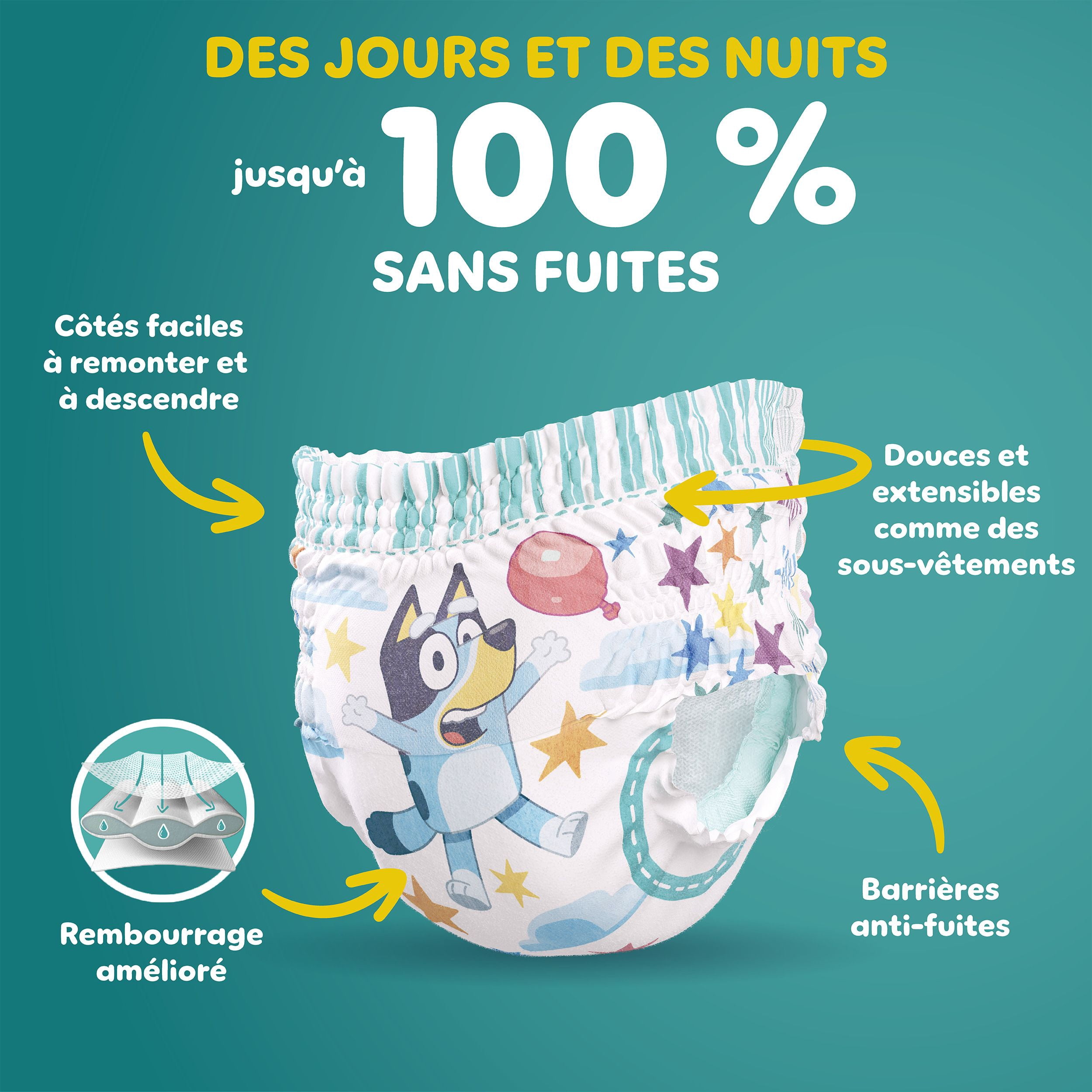 Sous-vêtements d’entraînement Pampers Easy Ups, taille 4 (2T3T), 140 unités