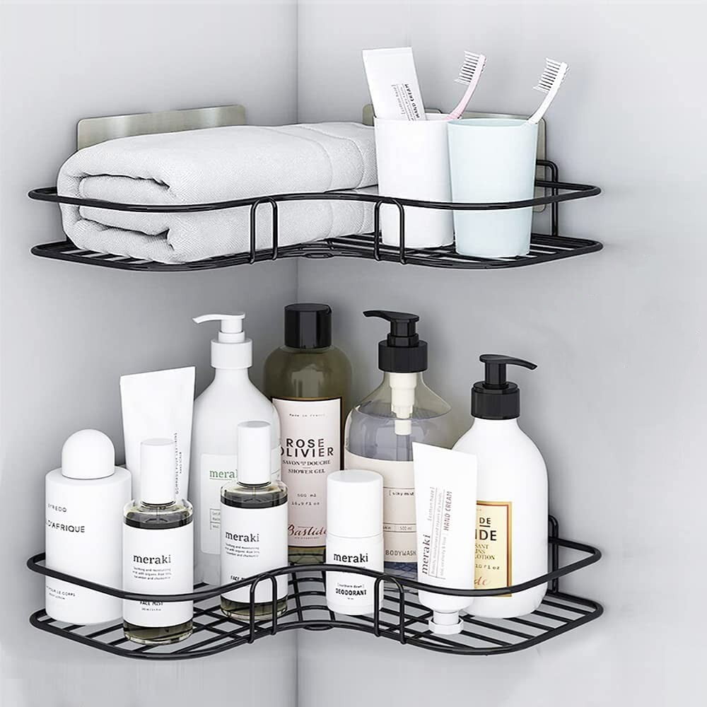Noele Shower Caddy Organizer Shelves 2 Packs, No Drilling Adhesive Storage  Basket with Removable Hooks, SUS304 Stainless Steel Rustproof Shower Rack