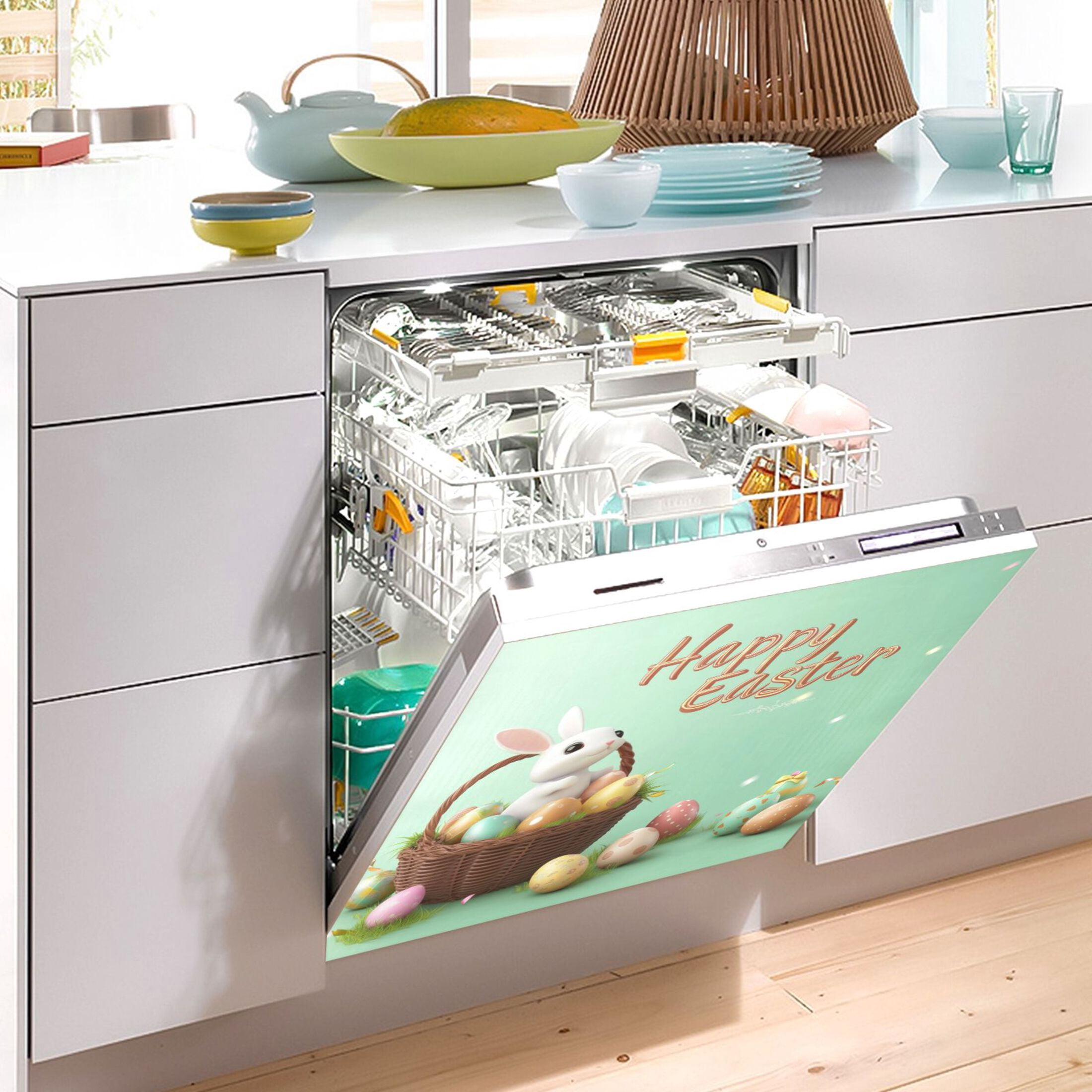 Dishwasher Sticker Dishwasher Cover Magnet Refrigerator Home Decorative Art Kitchen Panel Decal Egg Basket and Bunny 23x26 Inch
