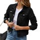 thumbnail image 1 of Chaqueta vaquera recortada de manga larga con botones para mujer con bolsillos, 1 of 5