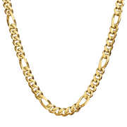 Dubai Collections 24K Figaro 5mm Gold Chain Necklace Jewelry Plated Clasp Men/Women Life Time USA Made Gift - 24" Inches