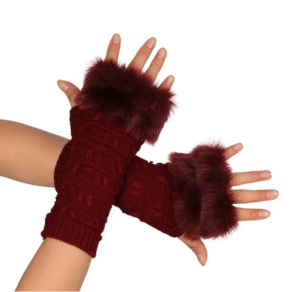 Yigetop Knit Gloves Women's Autumn and Winter Butterfly Pattern Plus Wool Knitting Half Finger Warm Fingerless Gloves for Women A A