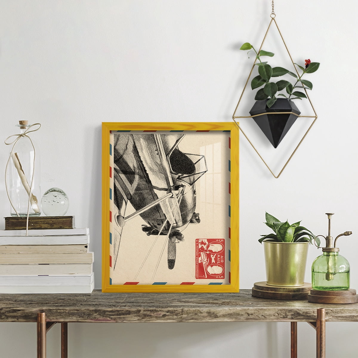 Vintage Airmail I -Framed Print w/glass-Sunflower Yellow