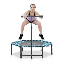 4.5ft Foldable Trampoline with T-Bar, Portable Fitness Trampoline for Adults, Heavy Duty Exercise Bouncer, Blue