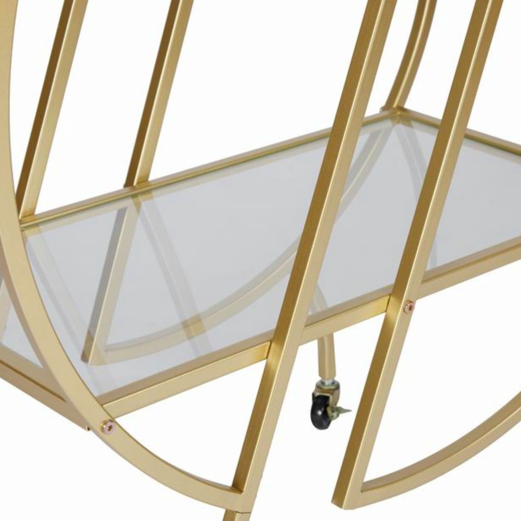 Noble House 2-Tier Bar Cart with Mirrored Glass Shelves, Rolling Serving Cart with Lockable Casters, Gold
