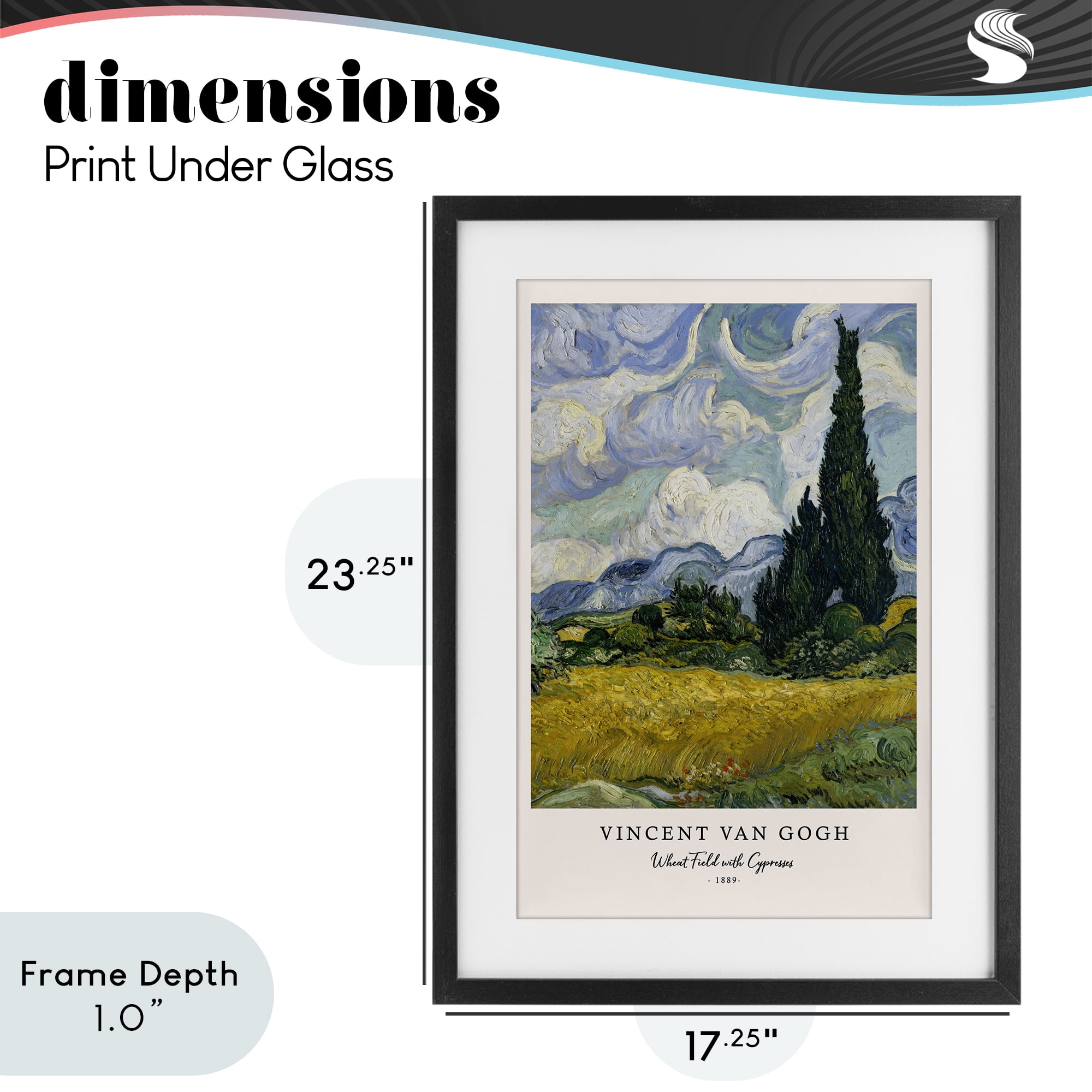 Stupell Industries Classic Wheat Fields with Cypresses Black Framed Print Under Glass, design by Vintage Hustle