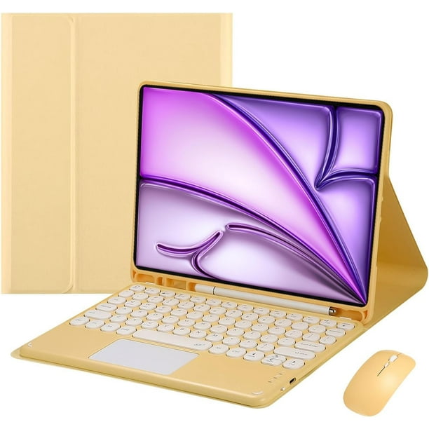 Funda con teclado táctil para iPad Air de 13 pulgadas (M3) 2025, (M2) 2024 y iPad Pro de 12,9 pulgadas, con mouse - Teclado Bluetooth táctil magnéticamente desmontable