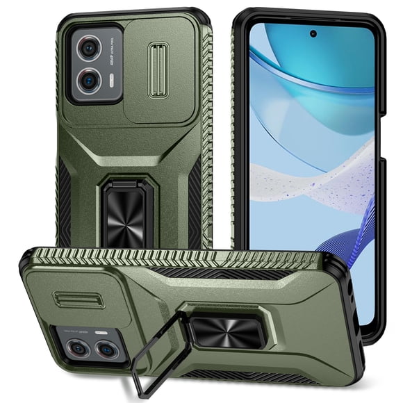 Heavy Duty Case for Motorola Moto G Stylus 5G 2024, Military Grade Dual Layer Hybrid Rubber Bumper with Sliding Camera Cover,Built-in 360 Degree Swivel Stand Car Magnetic - Darkgreen