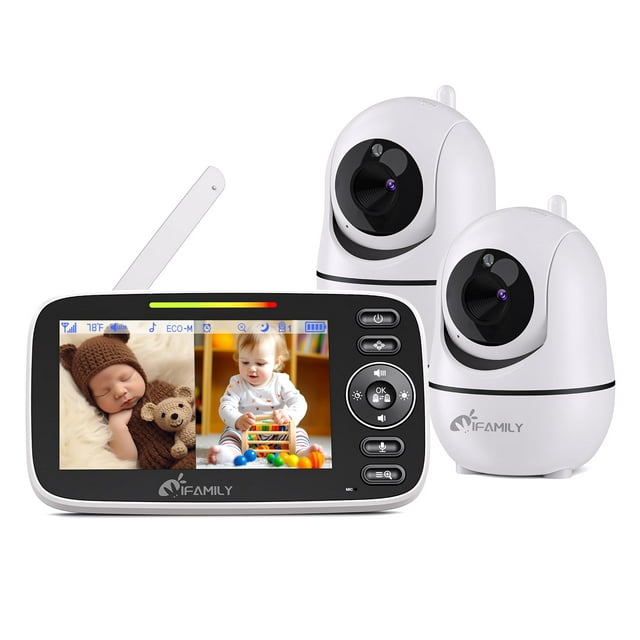 Monitor para bebés iFamily con pantalla dividida con 2 cámaras y pantalla de 4.3 pulgadas
