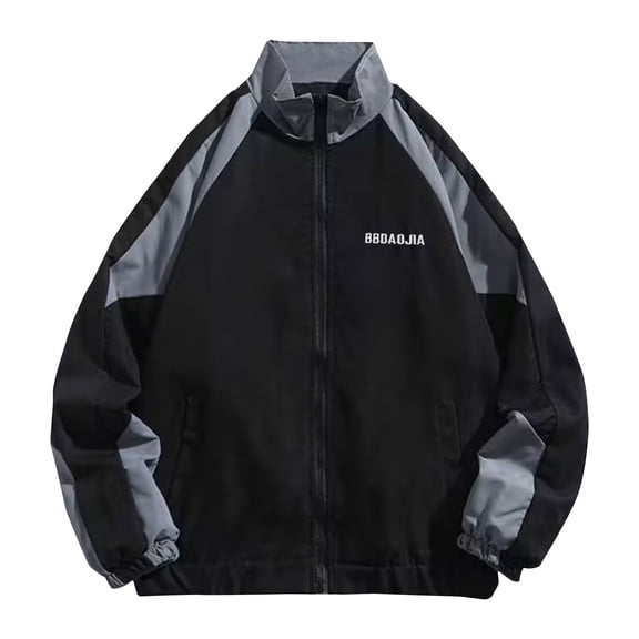 YSUEJPF Windbreaker Jackets for Men Color Block Zipper Front Long Sleeve Jackets Fall Stretchy Lightweight Golf Coat