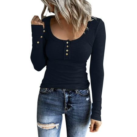 

Baocc corset tops for women Women Long Sleeve Henley T Shirts Button Down Slim Fit Tops Scoop Neck Ribbed Knit Shirts crop tops for women U-Neck solid