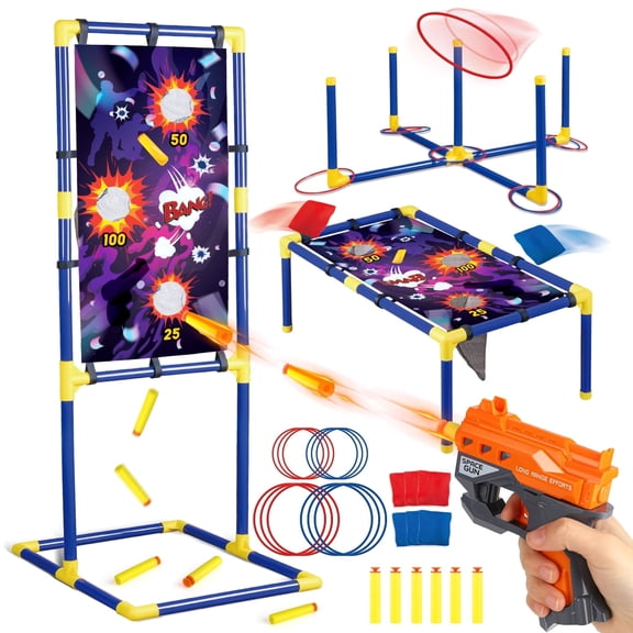 UQN Bean Bag Toss Game for Kids 3-8, 3-in-1 Outdoor Cornhole Game Set with Shooting & Ring Toss Games for Kids, Backyard Indoor Outside Toys for Boys Girls Ages 5 6 7 8 9 10, Birthday Party Game Gift