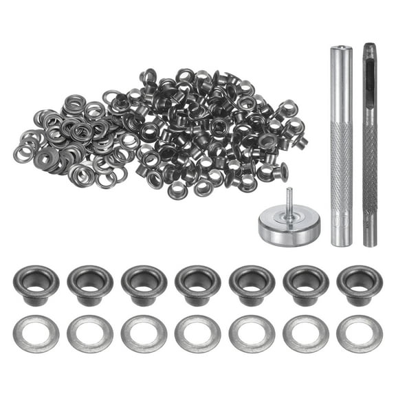Uxcell 100pcs Grommet Tool Kit 3.5mm Grommet Eyelet Set with Hole Hollow Punch, Grommet Setter Tools, Black