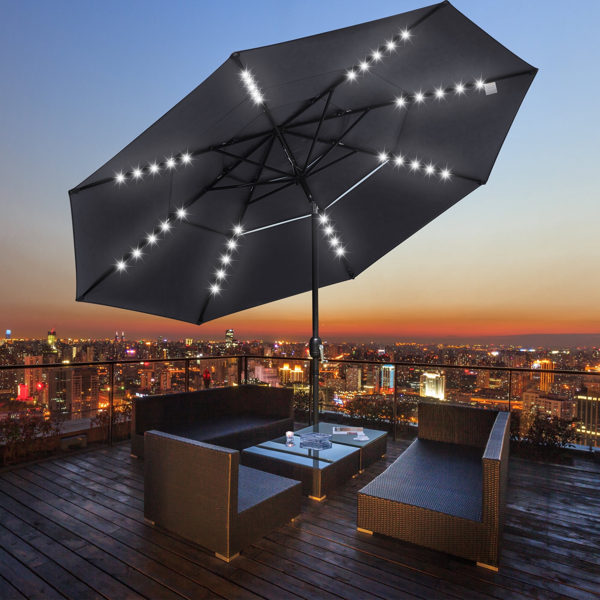 LAGarden 11 Ft 3 Tier Patio Umbrella with Solar LED Crank Tilt Button  Outdoor - Walmart.com