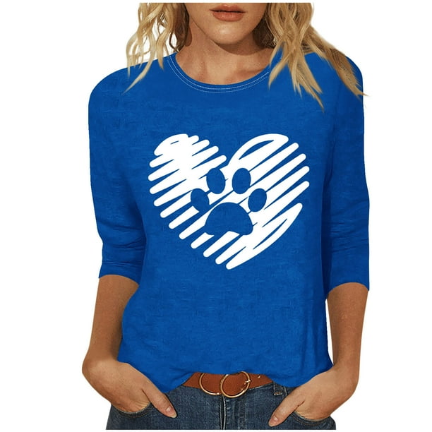 Tops de Cuello Redondo para las Mujeres Moda Impresa 3/4 Mangas Blusa Casual Top, Estante de Imitación