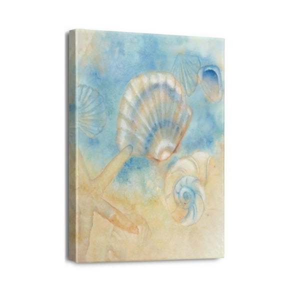 Impressions sur Toile Encadrées Charme Côtier Rustique de Plage Océan, Coquillage, Étoile de Mer Art Mural - 12x16 Pouces pour Décoration de Salon, Chambre, Salle de Bain