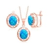 Gem Stone King 2.55 Ct Oval Cabochon Blue Simulated Opal 18K Rose Gold Plated Silver Pendant Earrings Set With Chain