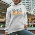 thumbnail image 2 of Raised on 90s Country Songs or Music Lover, Groovy Retro Wavy Text Merch Gift, White Hooded Sweatshirt or Hoodie, Small, 2 of 5