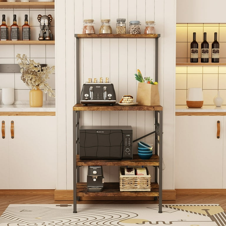 Monvane Large Modern Kitchen Baker s Rack Microwave Stand Coffee Bar with Storage Shelves Rustic Brown Furniture Walmart