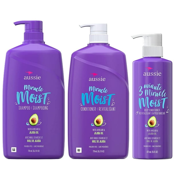 Aussie Miracle Moist Shampoo, and 3 Minute Miracle Conditioner Hair Treatment Bundle, Infused with Avocado & Australian Jojoba Oil, White, Citrus, 3 Piece - Walmart.com