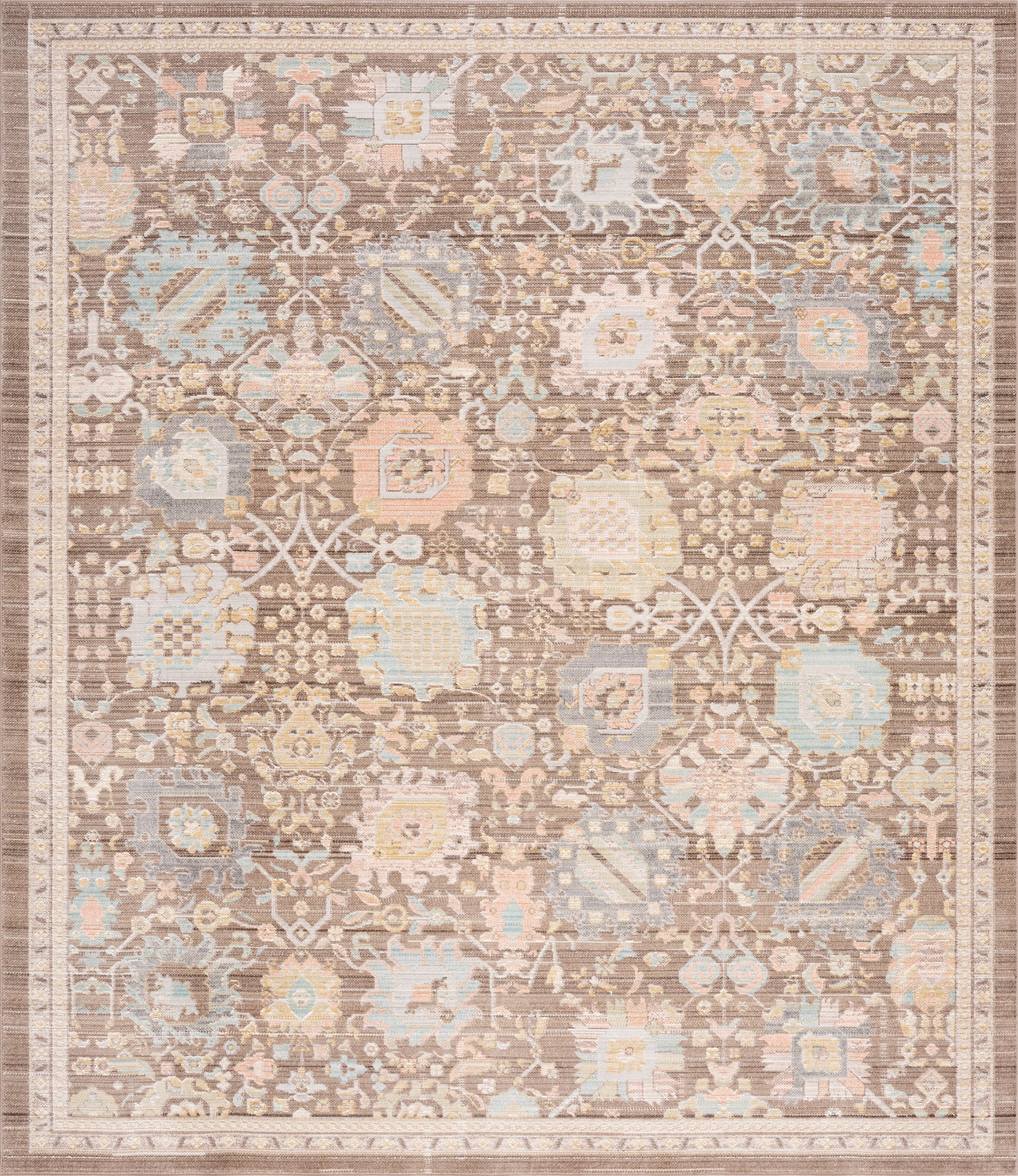 Crestwood Traditional Oriental 8x10 Brown and Aqua Polyester Indoor Area Rug, 7'10'' x 9'4''