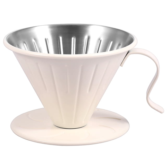 Stainless Steel Pour Over Coffee Filter Uniform Filtration Hand Brewed Coffee Filter Cup with Anti Scald Handle for Office Home-white-