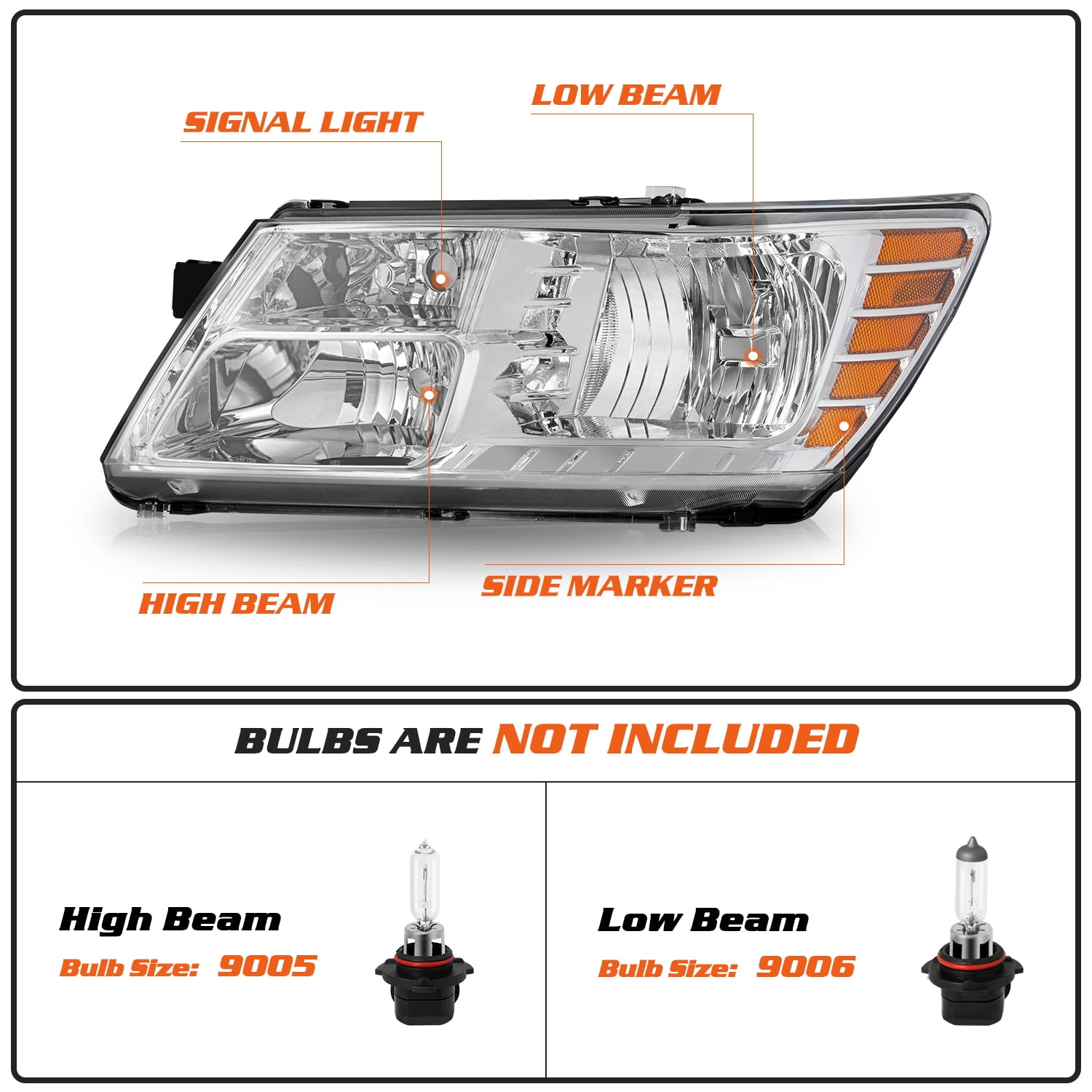 For 2009-2020 Dodge Journey Chrome Amber OE-Style Left Driver Side Headlight