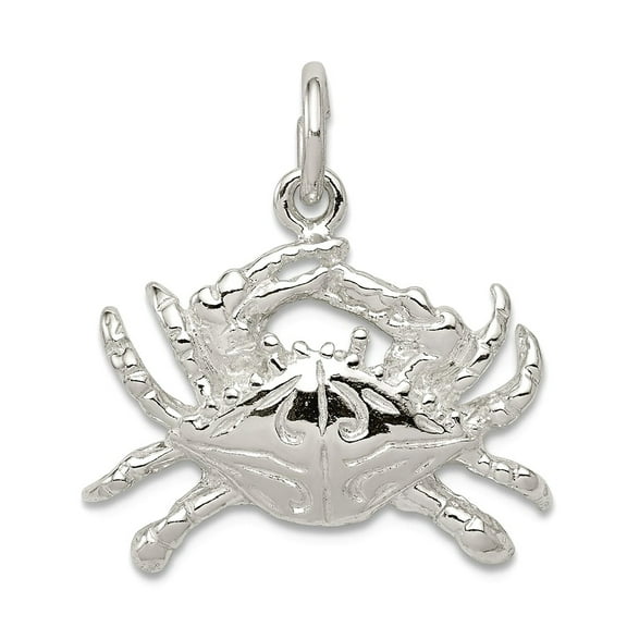 925 Sterling Silver Solid Polished Crab Charm 17x22mm Wide Pendant Necklace for Women - 2.0 Grams